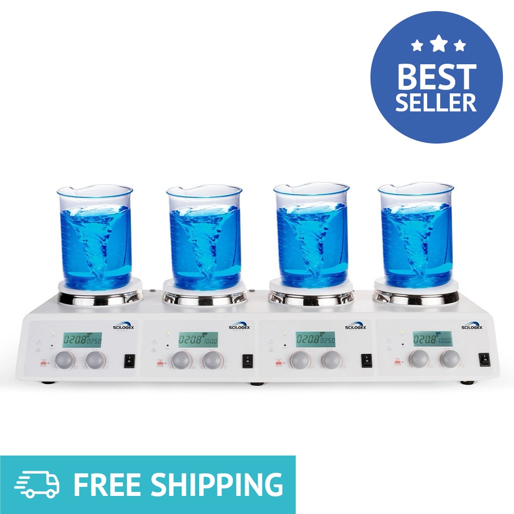 SCILOGEX SCI340-4 Digital Hotplate-Stirrer 4-Channel, Ceramic Plates, 340ºC / 1500rpm Max.