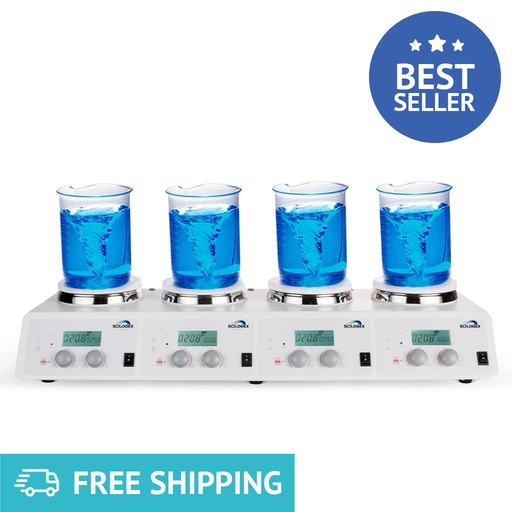 [80302711109999] SCILOGEX SCI340-4 Digital Hotplate-Stirrer 4-Channel, Ceramic Plates, 340ºC / 1500rpm Max.