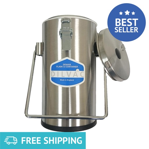 SCILOGEX DILVAC Stainless Steel Cased Dewar Flasks, lids, with lid-clamps
