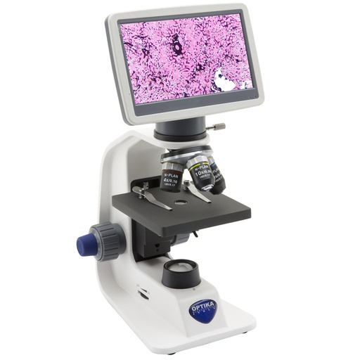 [B-152R-PLV] B-150 Monocular brightfield microscope, 400x, PLAN, rechargeable batteries, with 7" monitor bundle