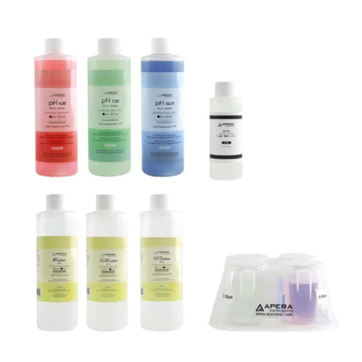 [AI1112] 8oz pH/EC Calibration Solution Kit, 4oz storage solution for pH/ORP Electrodes, plus Apera's CalPod
